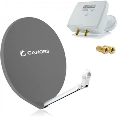 Parabole Satellite - CAHORS - SMC 80CM - LNB Monobloc Twin - Gris Anthracite - 0,1dB
