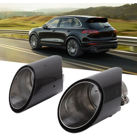 Universelle Auspuffblenden aus Kohlefaser für Autos, linker und rechter Auslass, 66 mm Einlass, 101 mm Auslass, gerade Kante im Cayenne-Stil, paarweise erhältlich. (1/5)