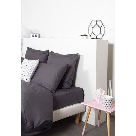 Drap Housse - COTE DECO - 140x190 cm - Uni - Gris Bitume - Polyvalent