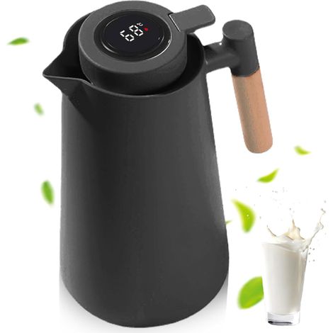 Thermos à thé isotherme 1 l, cafetière avec poignée en bois, bouteille avec bouton de sécurité, pour la maison, le bureau, l'hôtel (1/5)