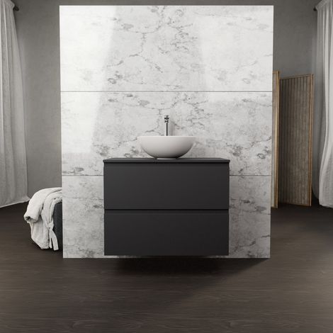 Inda - Mobile bagno L.80 con lavabo in appoggio / Nero opaco 2