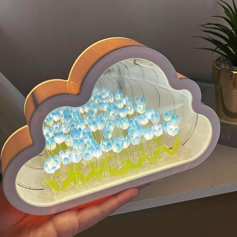 Lampe de chevet à LED portable 2 en 1 en forme de nuage à monter soi-même, lampe de décoration créative,fonctionne à piles (bleu) (1/5)