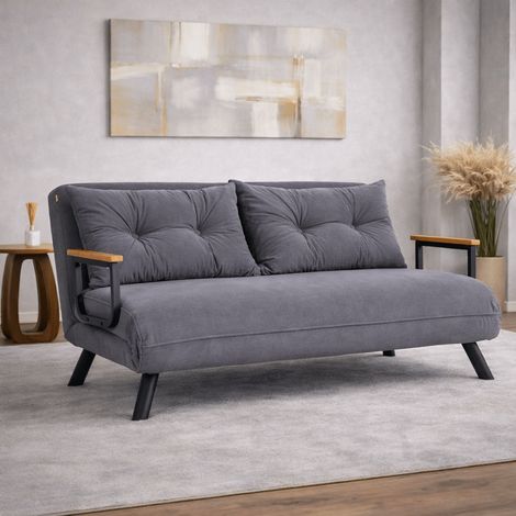 Schlafsofa 2-Sitzer aus graphitgrauem Stoff - Sando