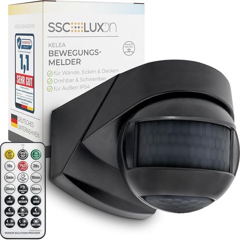détecteur de Mouvement PIR IP54 Noir avec télécommande (1/5)