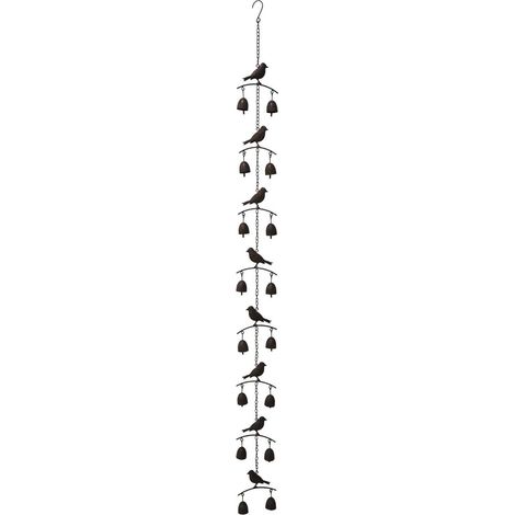 Chaîne de pluie décorative pour jardin avec oiseaux et clochettes couleur bronze 178 cm - PANGIVO (1/3)