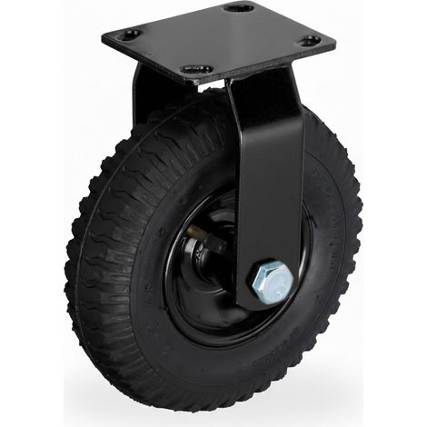 Relaxdays fixed castor, 2.50-4, 120 kg, pneumatic rubber tyre, steel mounting plate, heavy-duty, black