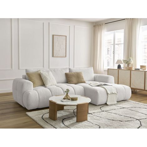BOBOCHIC - Canapé d'angle convertible FUJI tissu bouclette Angle droit Blanc (1/5)