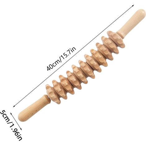Bâton de massage en bois, rouleau corporel avec poignée antidérapante, outil de sculpting pour le corps, stick de massage manuel, accessoire de bien-être, modèle unique. (1/5)