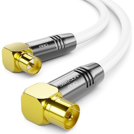 1m Câble D’antenne TV 4K - 4K Ultra HD Full HD HDTV - 2x Coudé - Fiche IEC (90°) vers Prise IEC (90°) - Connecteurs Métalliques - Blanc (1/5)
