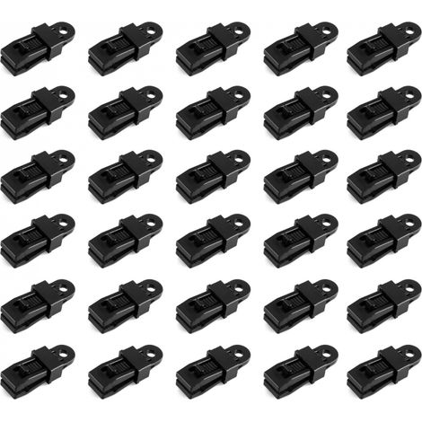 Lot de 30 pinces à tendre, clips pour bâches ou toiles - Noir - Linxor (1/4)