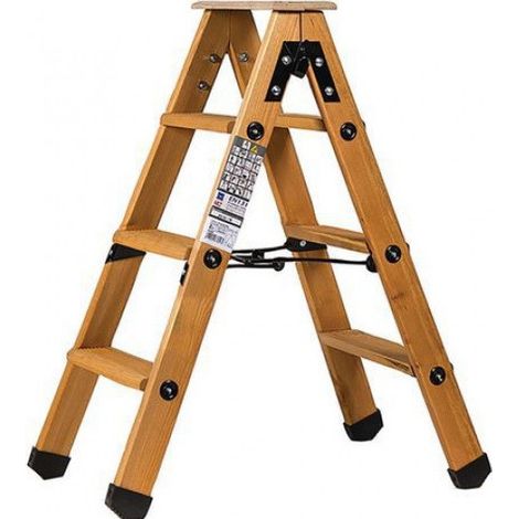Centaure – Escabeau double accès en bois 2x3 marches – Hauteur de travail 2,25m – Tablette antidérapante – Charge max 150kg (1/5)