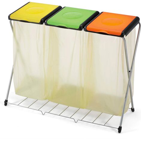 Pattumiera a 3 Posti 106x40x82 cm in Acciaio Bauer Gimi Trio