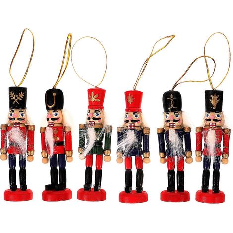 Lot de 6 casse-noisettes en bois, pendentifs pour sapin de Noël, figurines de marionnettes de Noël, casse-noisettes de bureau en bois. (1/5)