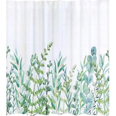 Duschvorhang aus Polyester, 180 x 200 cm, Muster: Blätter, Wiesengrün