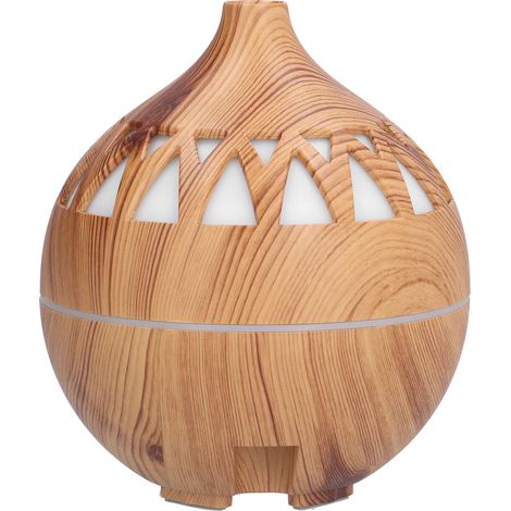 Humidificateur creux 180 ml, alimenté par USB, humidificateur d'air à parfum imitation bois avec veilleuse (1/5)