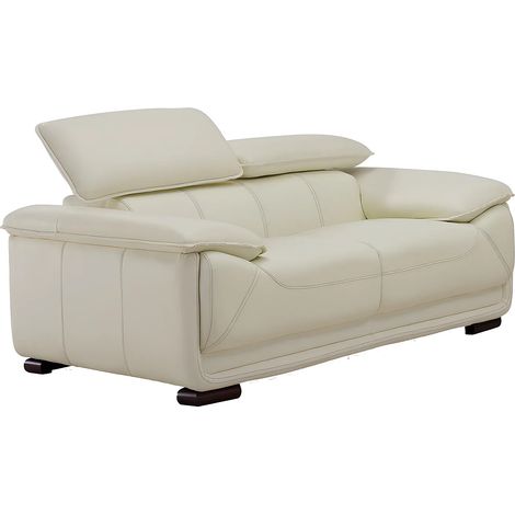 Vente-Unique – Canapé 2 places convertible en cuir de vachette – Têtières multiposition – Confort équilibré – Longueur 170 cm – Couleur ivoire (1/5)