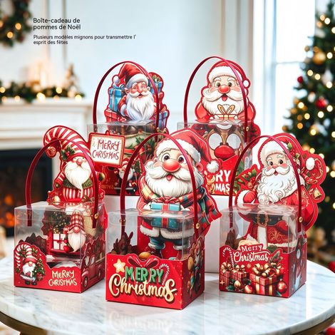 Boîte cadeau transparente à poignée pour Noël, boîte à pomme de la veille de Noël / gâteau, lot de 10 pièces assorties, 26 modèles disponibles (1/4)