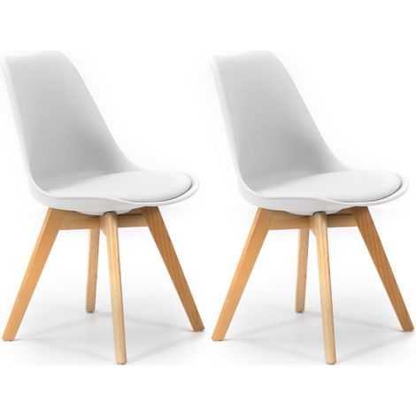 Pack 2 sillas Klara Blanco, Pata Madera y Asiento Acolchado, Estilo nórdico