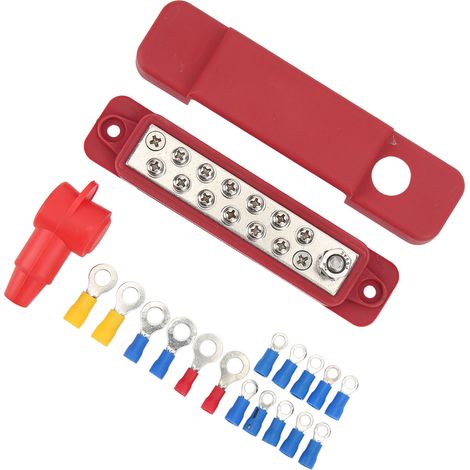 Bloc de distribution à 12 bornes, barre omnibus d'alimentation marine 180 A avec 16 cosses à anneau pour voitures, camping-cars et yachts (rouge) (1/5)