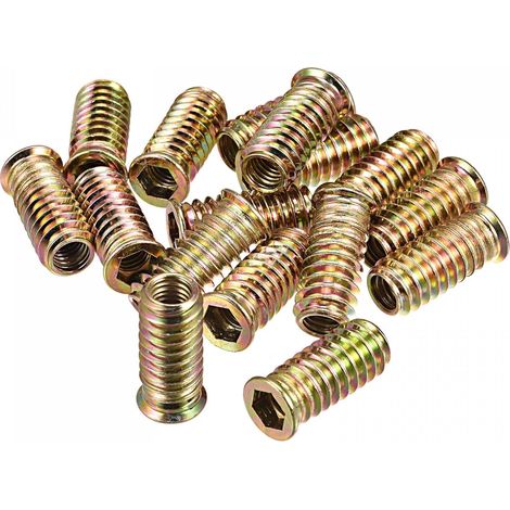 GROOFOO 20pcs Écrous à Insert d'entraînement, Écrou à Tête Hexagonale, Écrous à Visser en Acier au Carbone Fileté pour Meubles en Bois(M8x25mm)