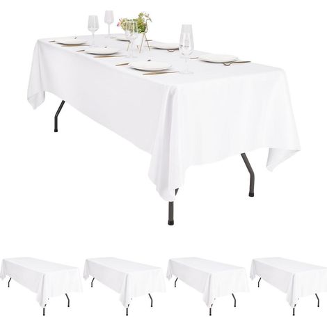Lot de 4 nappes rectangulaires blanches 153x320 cm lavables et imperméables en polyester