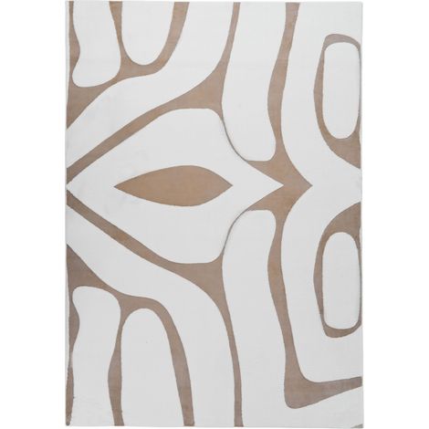Tappeto Moderno da Soggiorno Rettangolare Jacquard 160 x 230 cm a Pelo Alto Beige e Bianco Hartz (1/5)