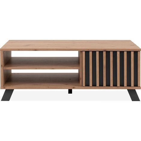 tavolino, 1 anta e 2 nicchie, decoro artigianale in rovere, L111 cm - Lublin