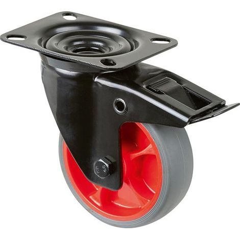 BS Rollen BS Transportrolle L820, Lenkolle mit Totalfeststeller, mit Platte,Ø 100,B 32mm 110kg,TPR (1/3)