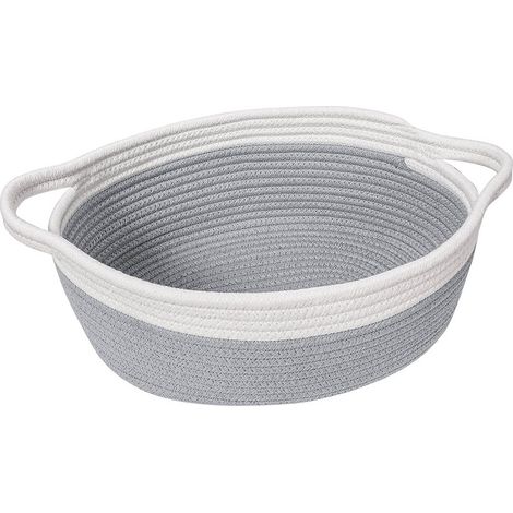 Panier de rangement pour jouets en corde de coton patchwork gris et blanc avec poignée, mesurant 30 x 12,5 x 20 cm, idéa (1/5)