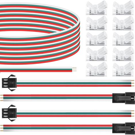 Connecteurs de bande LED 3broches Connecteurs d'éclairage sur rail transparents sans soudure (10pièces) + Connecteur sans espace de 10mm (10pièces) + Câble de prise mâle femelle JST SM 3broches (1/5)