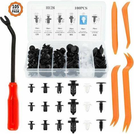 100pcs Clips Of Retention Of Car, Rivet Clips Plastic Of Car Clip Of Fastening For Car And 4pcs Tools Of Disassembly For Car With 1pcs Puller Of Fastening (1/5)