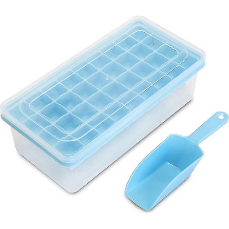 Couvercle et bac à glaçons en silicone avec pelle intégrée, 36 compartiments, bleu (1/5)