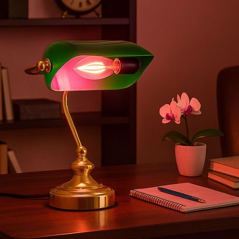 Smart Home Lampe de table Rétro Lampe de banquier laiton vert Lampe de bureau App, RGB LED 4,8W 450Lm blanc chaud froid, LxLxH 19x16,5x24 cm