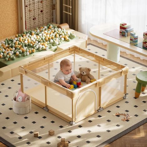 Parc pliable pour bébé - 150 x 180 cm - Beige (1/5)