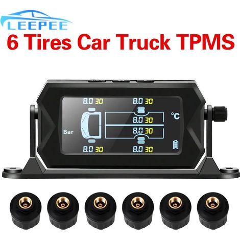 Système de surveillance de la pression des pneus sans fil, solaire, avec 6 capteurs externes pour voiture, camping-car et camion, alarme numérique LCD. (1/5)
