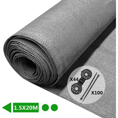 Vounot – Brise vue occultant 1.5x20m en HDPE 90g/m² – Taux d'occultation 75% – Accessoires de fixation inclus – Couleur gris