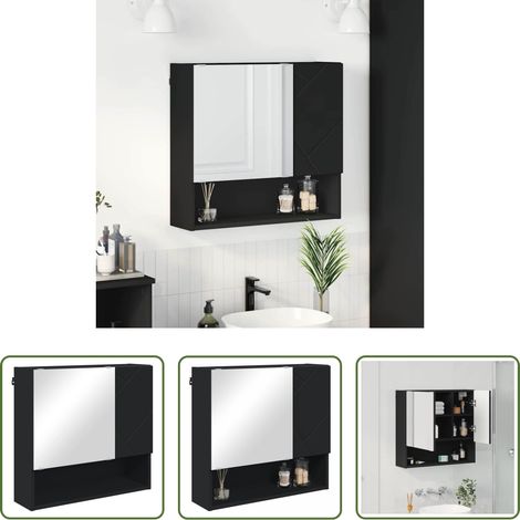 Badezimmer - Spiegelschrank mit Tür Schwarz 59 x 17 x 55 cm Holzwerkstoff (1/5)