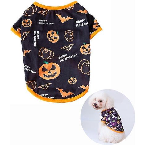 Lot de 2 vêtements pour chien de la série Halloween, décoration automnale pour animaux de compagnie, taille S (chapeau magique tête de citrouille) (1/5)