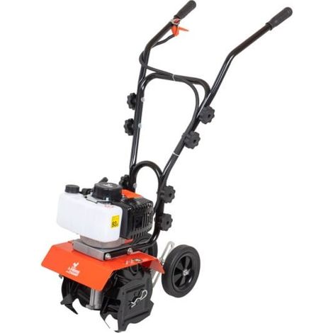 St Pierre Du Champ – Motobineuse thermique 2T 62cc 2.1kW – 4 fraises Ø 23cm – Largeur de travail 30cm – Profondeur jusqu’à 20cm – Démarrage par pompe d’amorçage