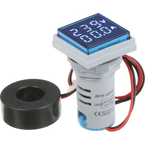 Voltímetro-amperímetro digital cuadrado miniatura, pantalla LED doble, indicador de voltaje y corriente, monitor de panel de CA, CA 60-500 V CA 0-100 A (1/5)