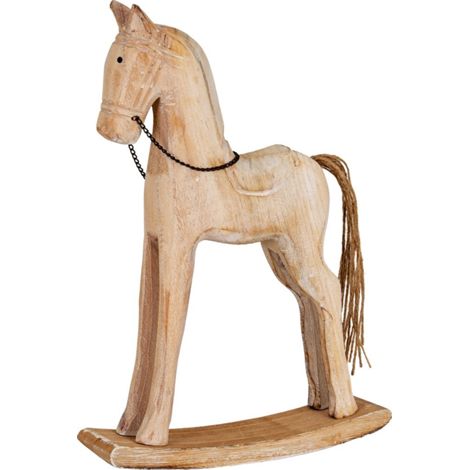 Large Natural Rustic Rocking Horse Christmas Decoration - Wood - L6 x W25 x H37 cm - Brown
