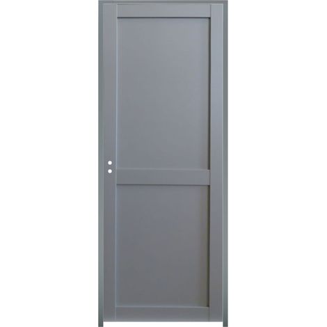 Gd Menuiseries – Bloc porte 2 panneaux gris clair RAL 7035 – Dimensions H204 x L73 cm – Ouvrant 40 mm – Installation prête à poser avec serrure (1/5)