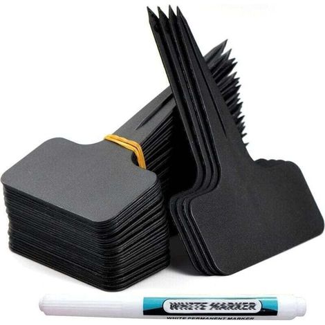 100 pièces Etiquette Jardin Exterieur Marqueurs en Plastique de Plantes Type T Plastique Etiquette Potager avec Stylo étanche Etiquetage Réutilisable et Accessoires pour Plantes(Noir), (1/4)