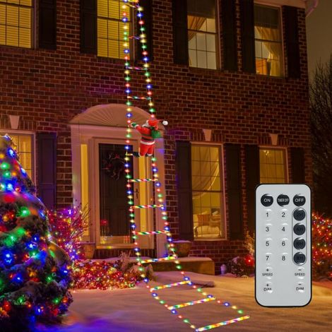 Guirlande lumineuse LED Père Noël, 8 modes clignotants, décoration Père Noël grimpant, lumières de Noël à échelle (lumières colorées, 1,7 m)