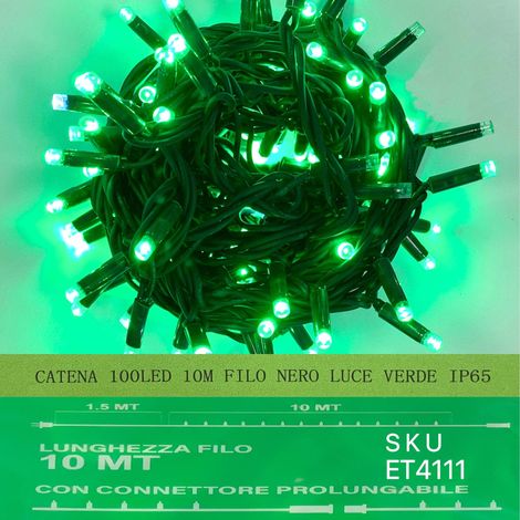 catena luminosa 100 led 10 metri filo nero luce verde ip65 /ET4111 (1/2)