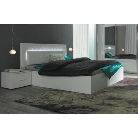 Schlafzimmer-Set PANAREA Bett 180x200 cm + LED + Nachttische + Lattenrost, Erwachsenendesign (1/4)