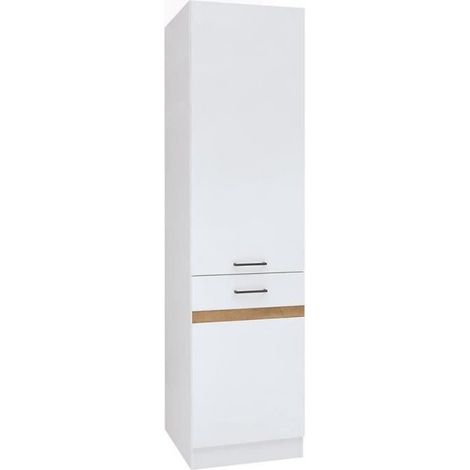 Colonne de cuisine 2 portes ouverture droite – L 50 x H 196 x P 46 cm – Blanc brillant – Poignées en plastique (1/5)