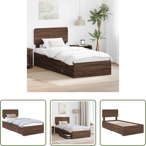 vidaXL Stauraum Bett - Bettrahmen Braun Eichen-Optik 75 x 190 cm Holzwerkstoff (1/5)