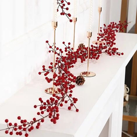 Guirlande De Noël Artificielle - Baies Rouges En Plastique - 175 Cm - Pour Décoration Intérieure Et Extérieure - 1 Pièce (1/5)