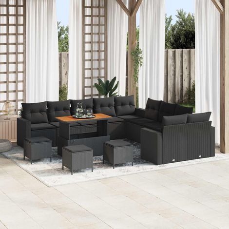 Gartensofa-set mit Kissen 18 pcs Schwarz Poly-Rattan